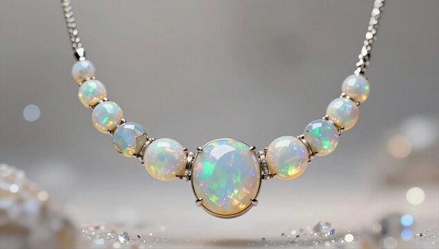 Iridescent Opal Necklace in Ethereal Anti-Gravity Field