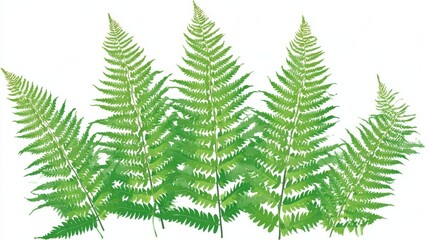 Obraz premium Green ferns with delicate fronds on white background.
