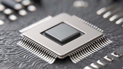Fototapeta premium Close-up View of a Microchip with Circuit Board Details Showcasing Technology and Innovation in Electronics