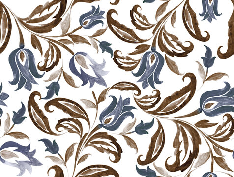 Seamless watercolor flower pattern. Creative ebru art background with abstract paint.
