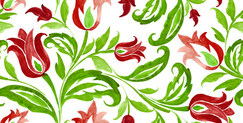 Seamless watercolor flower pattern. Creative ebru art background with abstract paint.