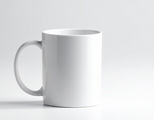 Fototapeta premium A clean, glossy white ceramic coffee mug stands ready for branding or customization against a bright, smooth backdrop.