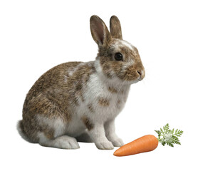 Obraz premium Curious rabbit eating carrot animal isolated on transparent background