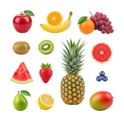 Fresh fruit display kitchen food bright environment isolated on transparent background