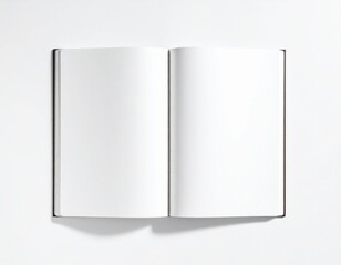 A vertically oriented, bound journal is perfectly centered and open on a pure white surface, creating a bright, minimalist composition.