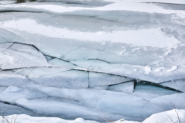 Austrian mountain stream with broken ice sheets. © Composer