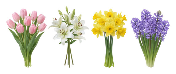 Colorful flower bouquets display floral shop isolated on transparent background