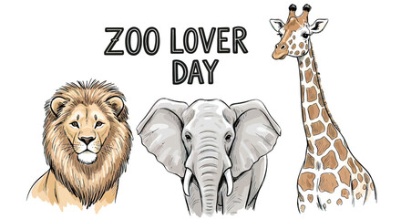 Lion Elephant Giraffe Illustration Zoo Animals 1.