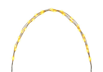 A thin metal arch adorned with yellow and white flowers against isolated on transparent background