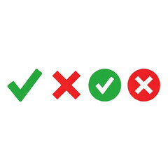 A sequence of check marks and crosses in green and red colors isolated on transparent background