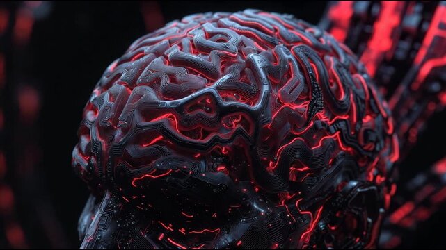 AI cyborg mind thinking abstract animation