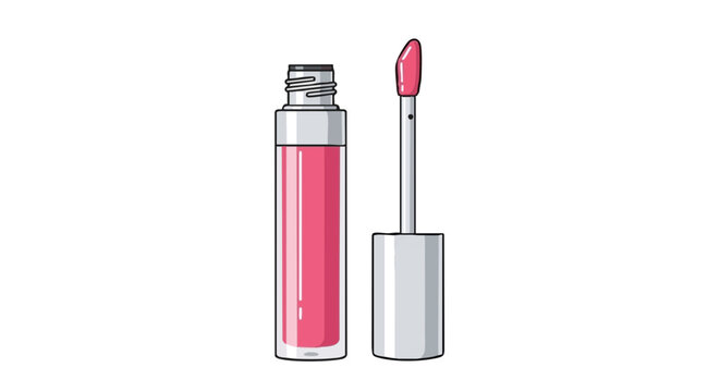 Pink lip gloss vector illustration with applicator wand on black background