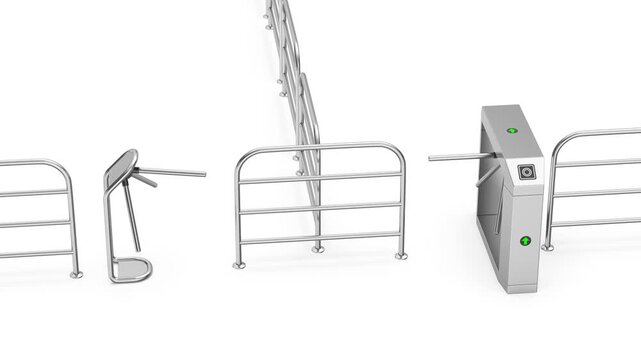 Entry and exit turnstiles on white background