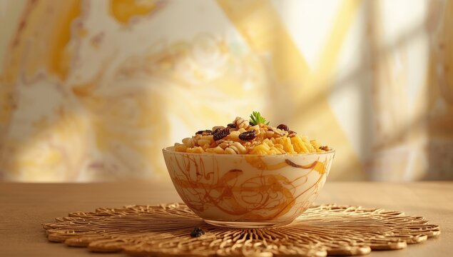 Profile of Semiya carrot payasam, an Indian dessert with vermicelli, milk, ghee, sugar or jaggery, raisins, and nuts