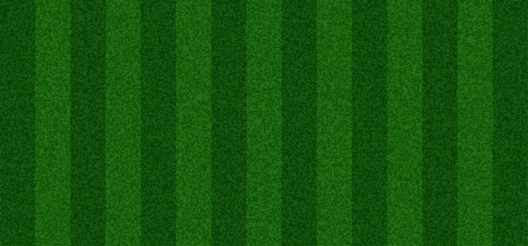 Green Grass Soccer Field. Top View of Stadium Pitch Background. Grass Turf Pattern, Realistic Sport Ground Texture for Football and Baseball Games. Vector Stadium Field Illustration.