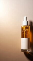 Serum Bottle with Dropper on Beige Background