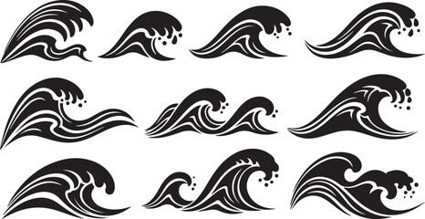 Fototapeta premium Black and white wave illustrations on clean background