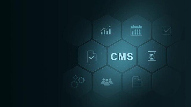 Concept of a Content Management System (CMS). A platform for website administration, digital content creation, workflow management, and digital 3d interface on cyan color background