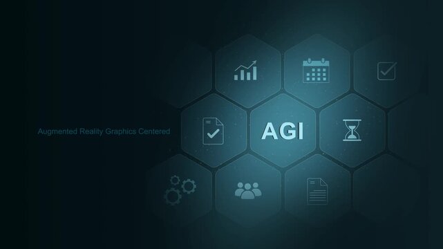 A digital animation of AGI technology featuring a human head and gears representing AI concepts and automation. digital 3d interface on cyan color background