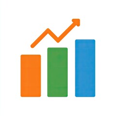 Colorful bar graph with upward trending arrow shows positive growth