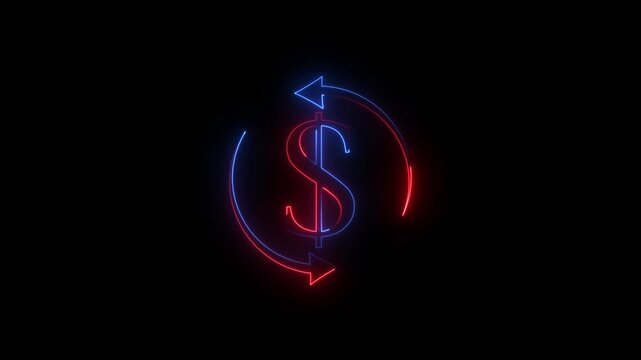 $ dolar Glowing neon line Letter Icon animation on a black background,with 4k video animation.