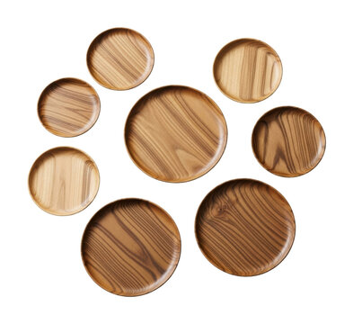 Elegant wooden plates display kitchen product natural light isolated on transparent background