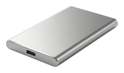 Clean front view portable external storage for modern offices isolated on transparent background