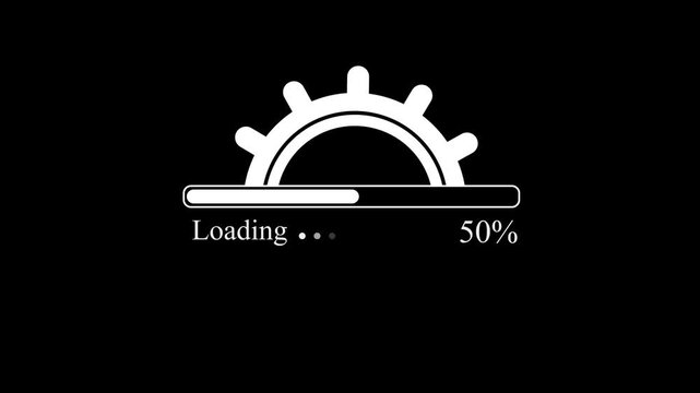 Animation video of the loading icon with gear icon.Loading bar with gear icon and animated percentage progress. A dynamic loading animation with gear icon