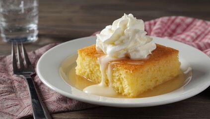 A cherished Latin American treat made of soft sponge cake drenched in three milks and crowned with whipped cream