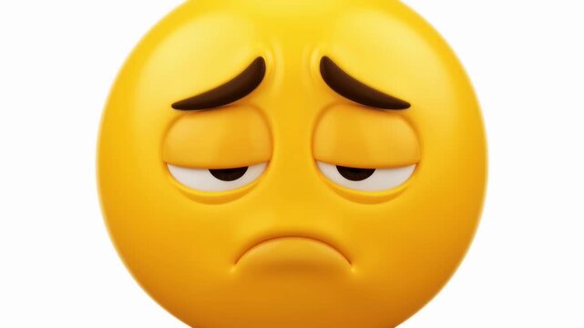 Static shot of a tired emoji blinking slowly, conveying sadness and fatigue