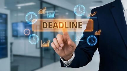 Businessman interacting with deadline concept in modern office