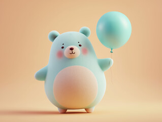 Fototapeta premium super deformed cute 3D bear character holding a large balloon