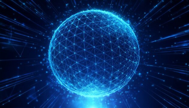 blue futuristic technology 3d sphere abstract sphere of light blue particles lines and dots glowing energy orb and ball big data artificial intelligence future technology