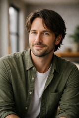 落ち着いた雰囲気の男性のポートレート（30代・爽やか・清潔感・コピースペース）