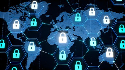 Obraz premium Cybersecurity technology background with global padlock network