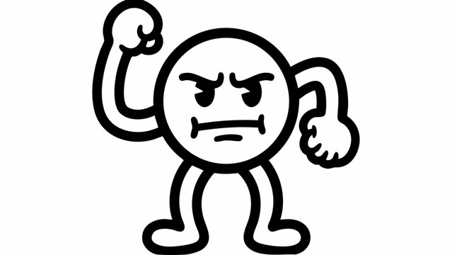 Angry cartoon character with fists raised in defiance.