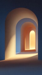 Fototapeta premium Warm Archway Corridor with Soft Light Through Rounded Openings