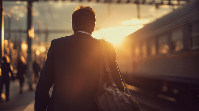 Moment of challenge as a business professional moves forward into the sunset