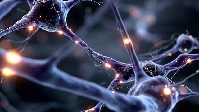 Neurons with glowing connections in a dark background