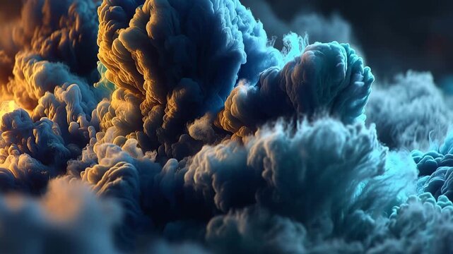 Vibrant blue and orange cloud formations in a dramatic sky scene