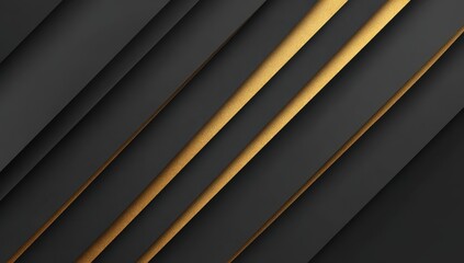 Dynamic Abstract Background - Elegant Diagonal Black Layers with Striking Golden Metallic Stripes and Subtle Shadows.