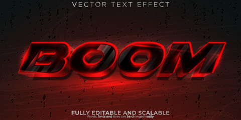 A bold and eye-catching vector text effect with the word BOOM in red and black colors © shtamim