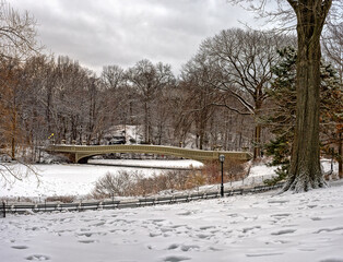 Bow bridge after snowstorm in morning