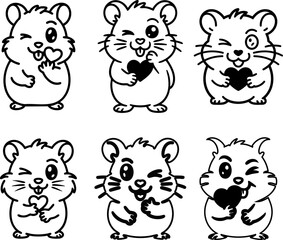 Obraz premium Cute hamster icon set, 6 illustrations