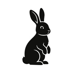 Fototapeta premium Minimalist Black Rabbit Silhouette Icon - Bunny and Livestock Flat Vector Illustration