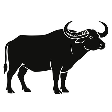 Minimalist Black Water Buffalo Silhouette Icon - Domestic Asian Buffalo and Livestock Vector Illustration