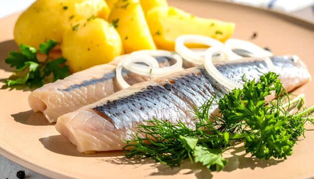 Matjes Herring with Onions and Potatoes Traditional German Seafood Dish