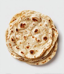 Stack of lightly browned, flat, round bread on a white surface