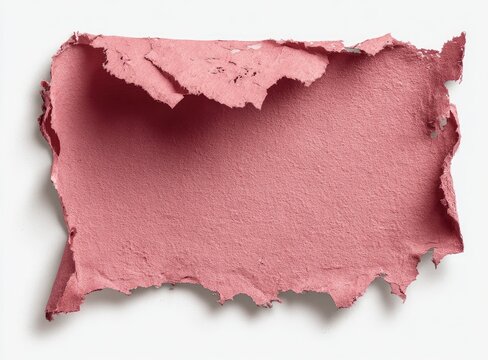 Torn pink paper fragment with rough edges and textured surface