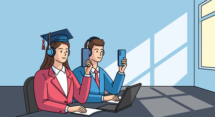 Graduate and Businessman on Mobile Phones.